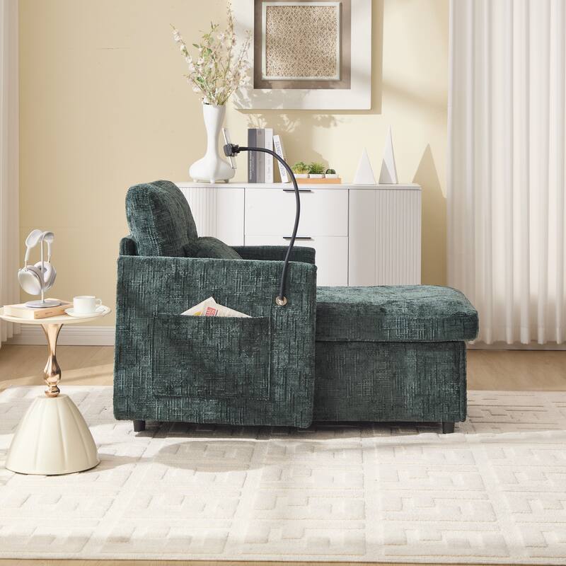 Multifunctional Lazy Person Sofa Recliner,Storage Backrest With Cell Phone Bracket Chenille Single Leisure Chair