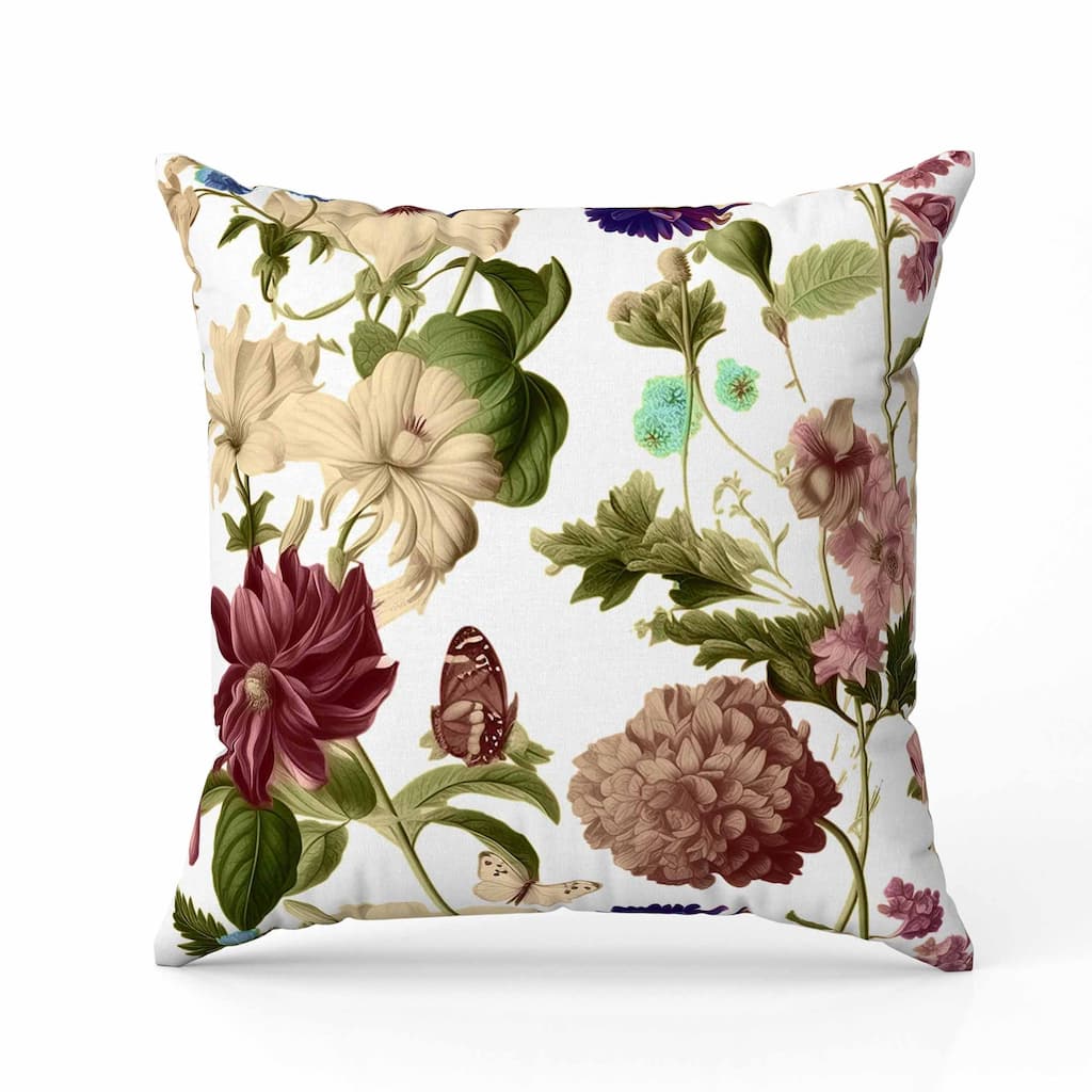 Mixed Flower Delight Indoor/Outdoor Reversible Throw Pillow White and Pink