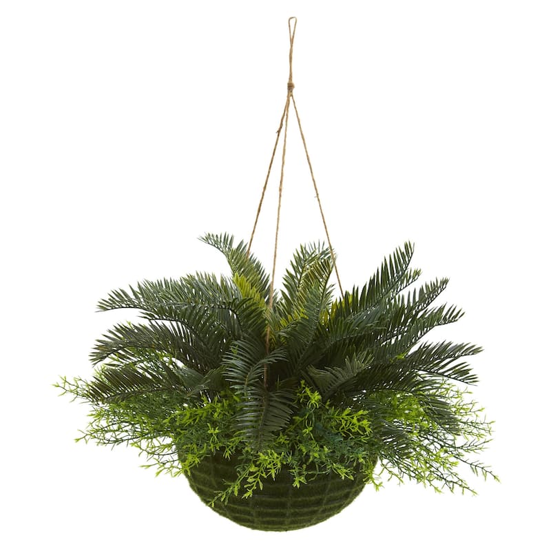 Artificial Hanging Plant Indoor Outdoor - Decorative Faux Greenery in Basket - Home Decor Accent - Green