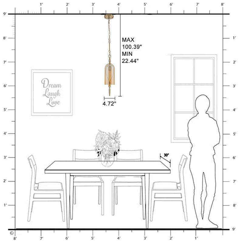 Vintage Gold Mini Pendant Light with Amber Glass Shade Fixture - Dia.4.72-in