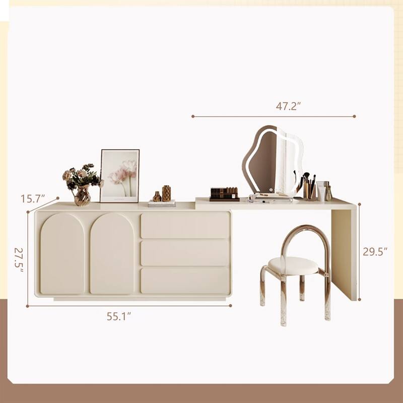55.1'' Modern L-Shaped Makeup Vanity, Bedroom Desk - 55