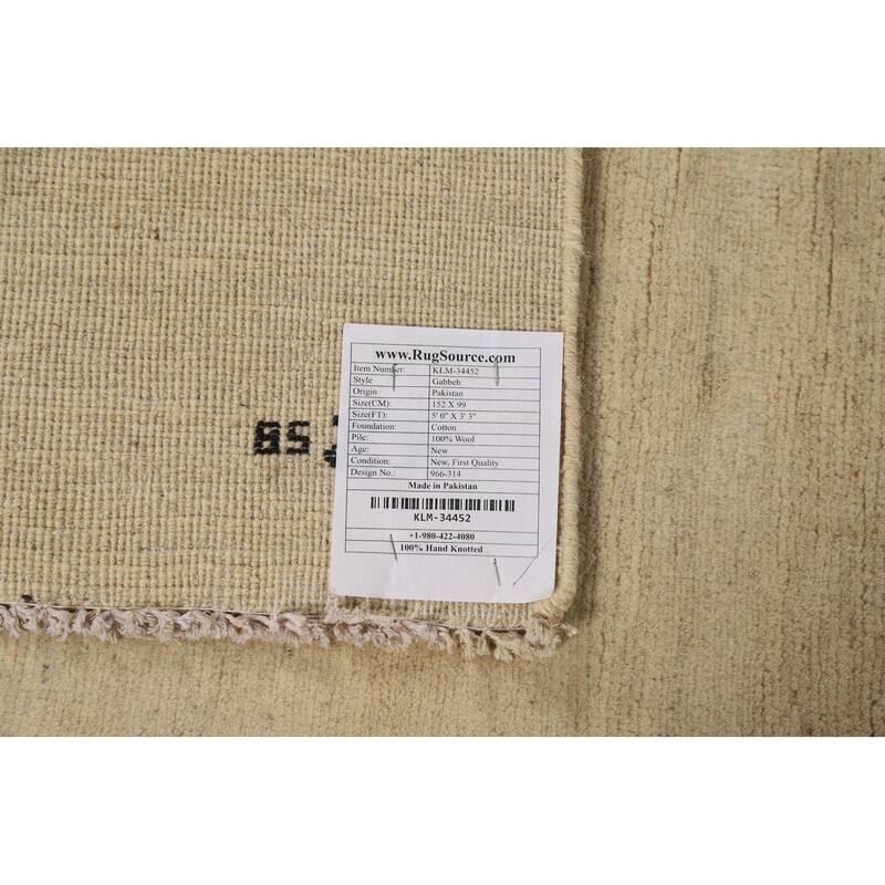 Modern Gabbeh Oriental Rug Handmade Solid Wool Carpet - 3'3"x 5'0"