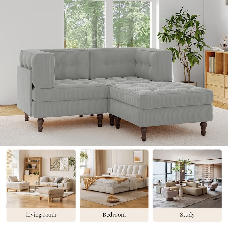 Corduroy Upholstered Modular Corner Sectional Sofa with Reversible Ottoman