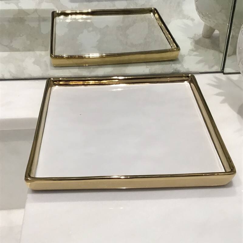 White Square Tray Gold Edged - White/Gold