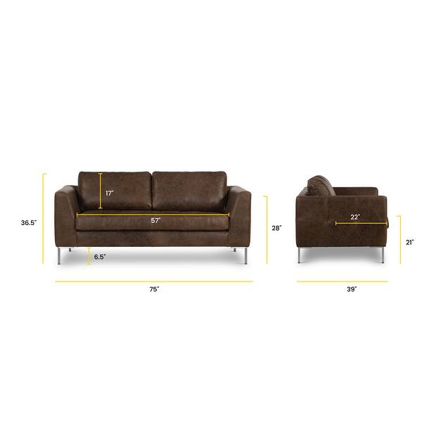 dimension image slide 6 of 12, Poly & Bark Calle 75" Genuine Italian Leather Apartment Sofa