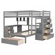 preview thumbnail 3 of 15, Gray Full over Twin Size Solid Wood Bunk Bed with Desk, Drawers and Shelves