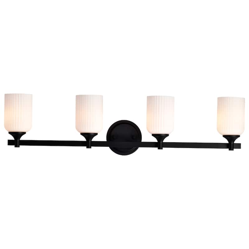 Solara 4 Light Vanity Matte Black Finish Frosted Ribbed Glass - Matte Black