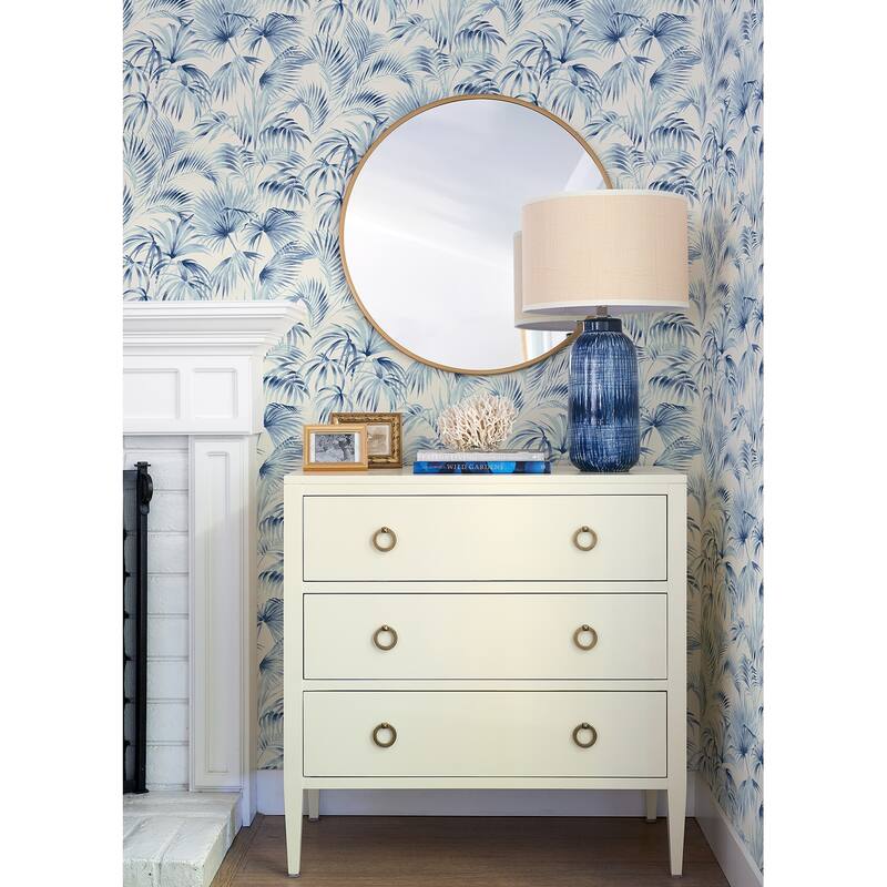 Chesapeake Manaus Blue Palm Frond Wallpaper