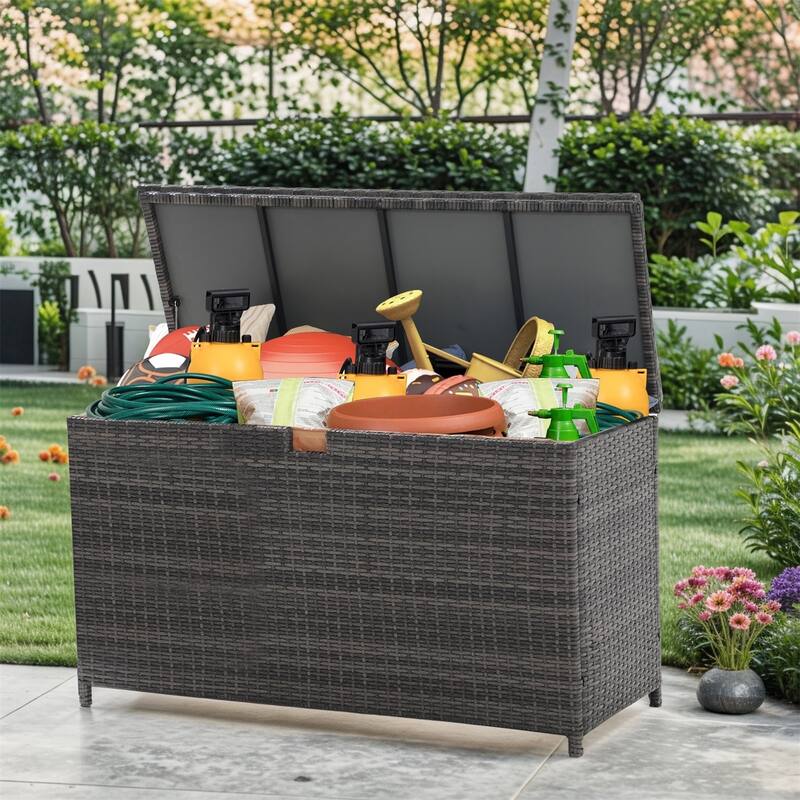 120 Gallon Waterproof Large Resin Deck Box Indoor Outdoor Lockable Storage Container for Patio Furniture, Toys and Garden Tools
