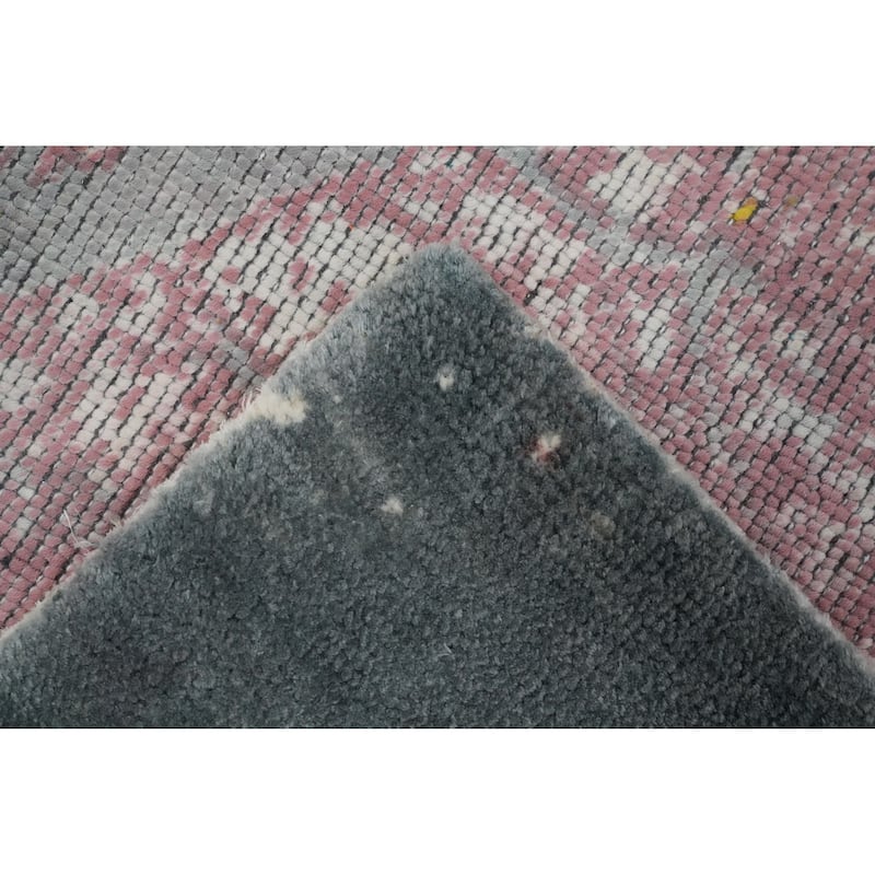 Hand Knotted Oriental Viscose Silk Carpet Modern Pictorial Pink Abstract Area Rug - 7' 2'' X 5' 3''