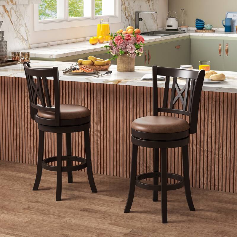 Gymax Set of 2 Bar Stools 26'' Swivel Bar Chairs w/ Footrest Hollowed