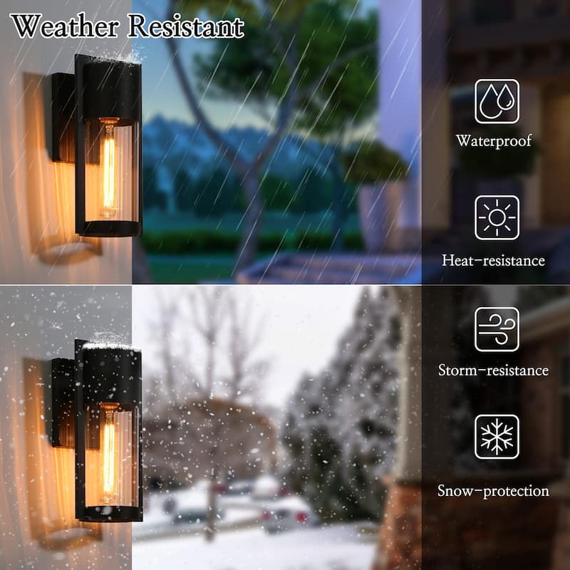2-pack Aluminum Modern Black Outdoor Glass Sconce Farmhouse Cylinder LED Patio Wall Lantern