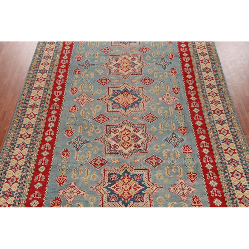 Hand Knotted Oriental 100% Wool Carpet Traditional Geometric Navy Blue & Blues Kazak Area Rug - 16' 3'' X 9' 10''