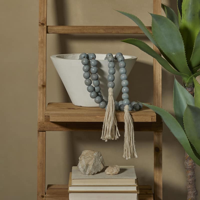 Mango Wood Handmade Round Long Carved Beaded Garland with Tassel - Roche River Decor
