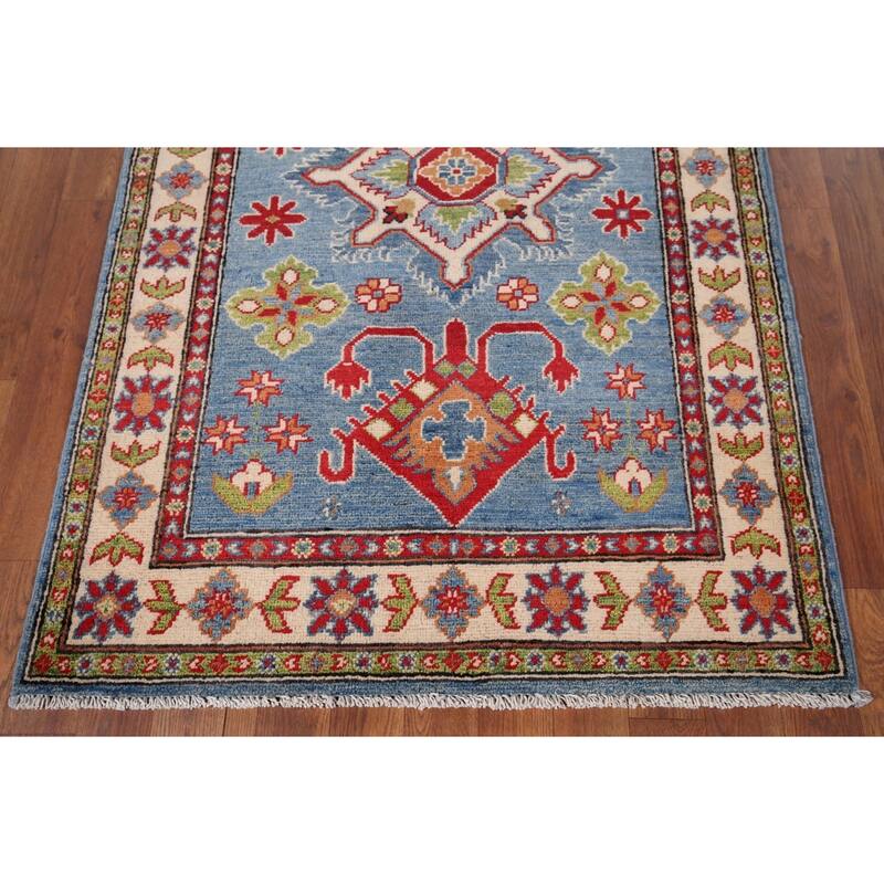 Light Blue Kazak Accent Rug Handmade Wool Carpet - 3'3" x 5'1"