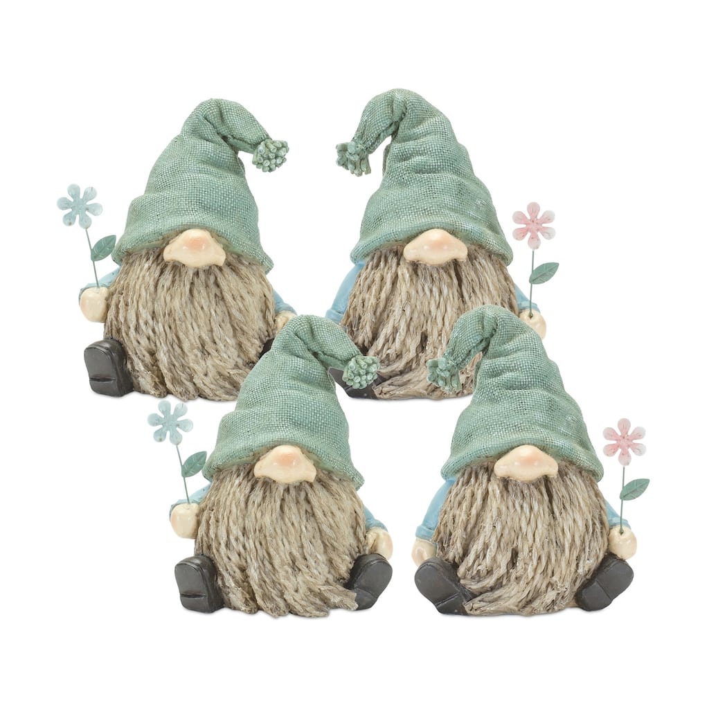 Set of 4 Gnome with Flower Christmas Tabletop Figurines 5.25"
