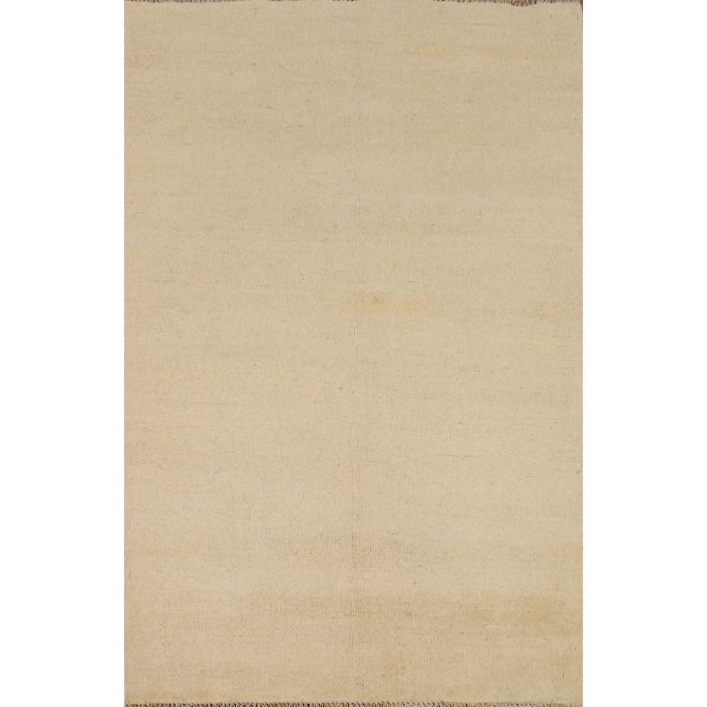 Beige Gabbeh Modern Rug Hand-Knotted Wool Carpet - 3'10"x 5'8"