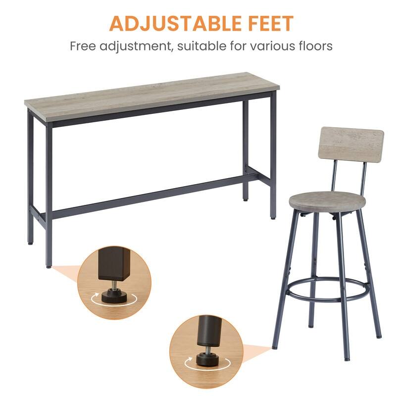 Rustic Long Bar Table Set with 3 PU Upholstered Bar Stools for Kitchen Breakfast Table