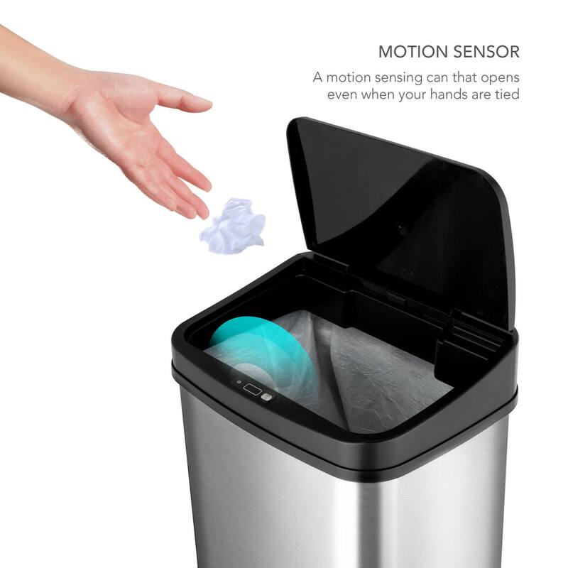 NINESTARS Rectangular Motion Sensor Motion Sensor Trash Can 13.2 Gallon/50 Liter Stainless Steel DZT-50-28