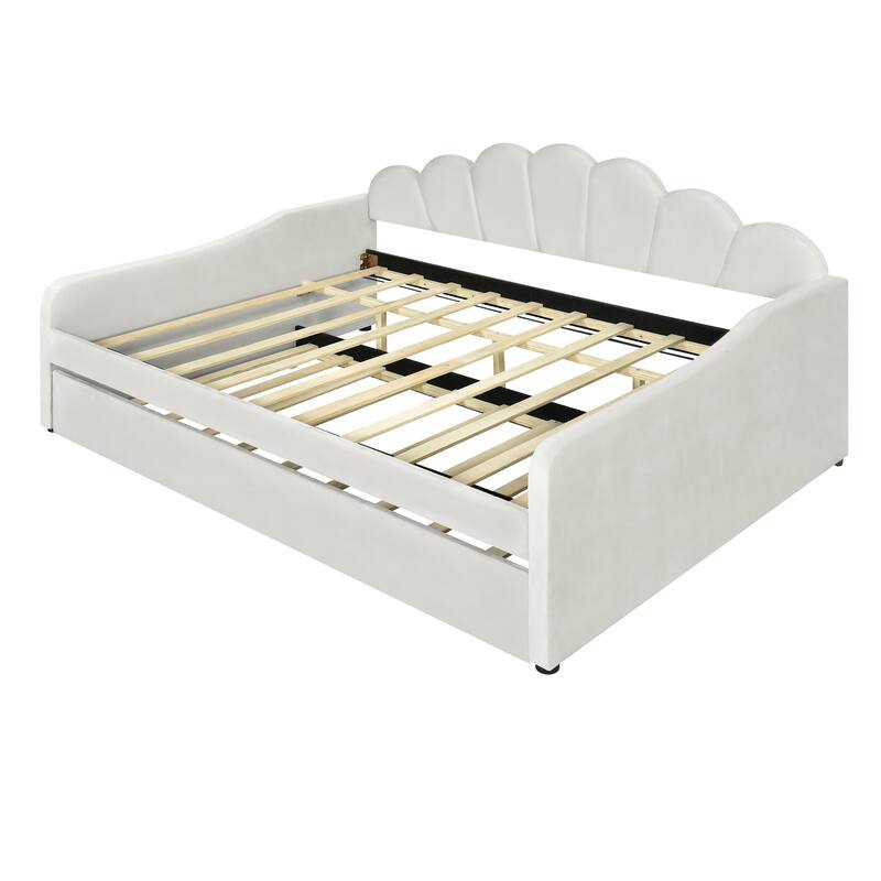 Full Upholstery Daybed with Shell Shaped Backrest and Trundle