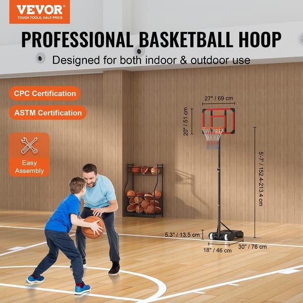 dimension image slide 2 of 3, VEVOR Basketball Hoop,Adjustable Height Portable Backboard System,for Outdoor/Indoor