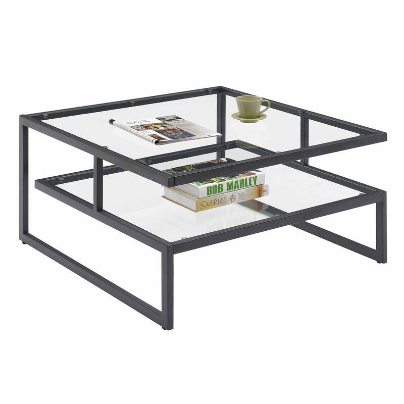 Convenience Concepts Royal Crest Stripes 2 Tier Glass Coffee Table