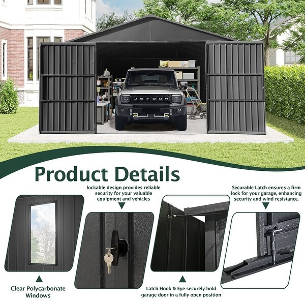 Domi 12x15FT Outdoor Metal Garage Shed,Extra Large Metal Carport