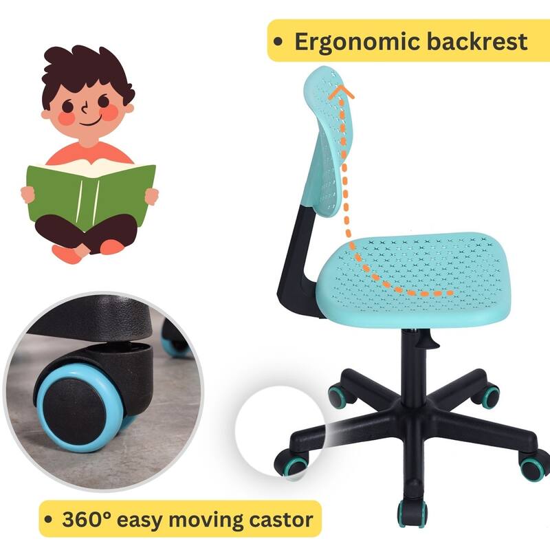 HomyLin Plastic Adjustable Rolling Kids Study Desk Chair Armless