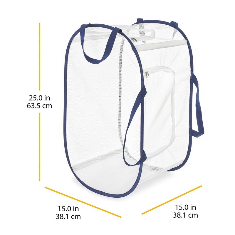 Whitmor Pop & Fold® Two Way Laundry Hamper - White with Navy Trim