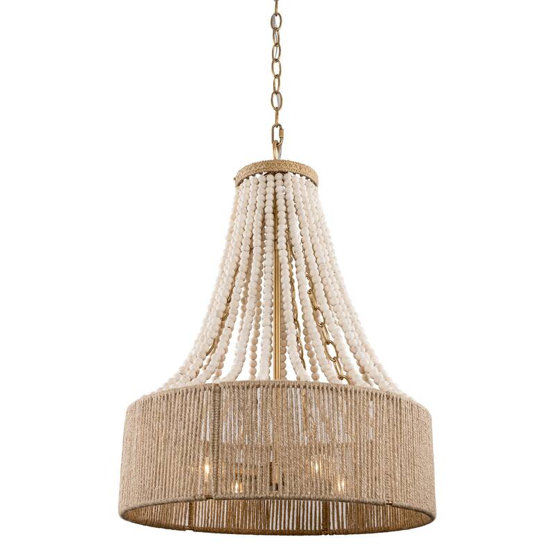 4-Light Golden Farmhouse Wood Bead Chandelier