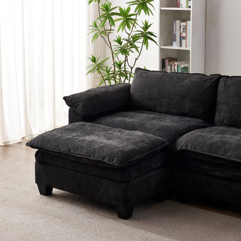 Roomfitters Large Modular Sofa with Ottoman, Modern 3-Seater Sectional Couch for Living Room and Office