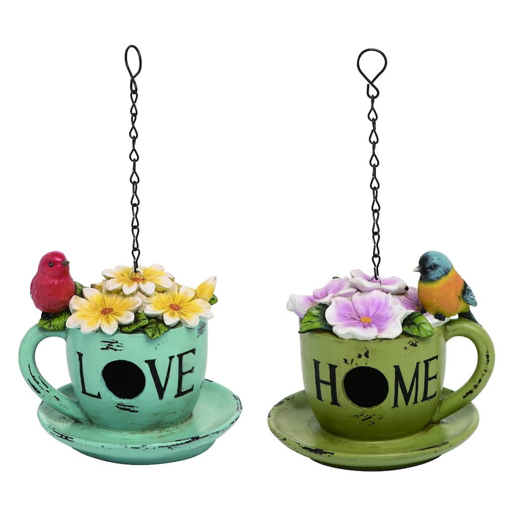 Transpac Resin LOVE/HOME Sentiment Hanging Bird Feeder Set of 2, Home Garden Decorations, 7.0 x 6.5 x 5.5 inch
