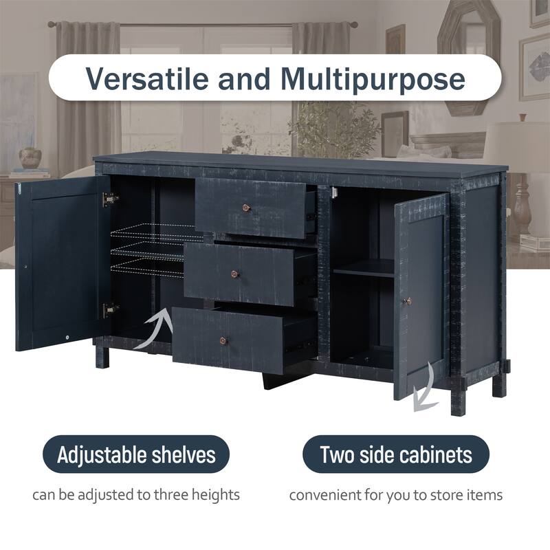 Solid Wood Buffet Storage Cabinets Adjustable Shelves and 3 Drawers ...