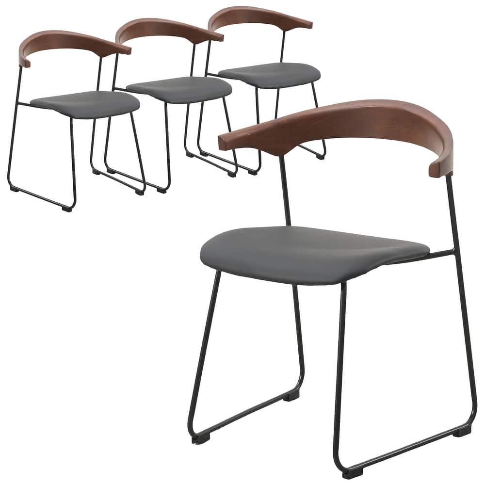 Upholstered Dining Chair in Leather with Iron Legs Set of 4 Lyra Collection