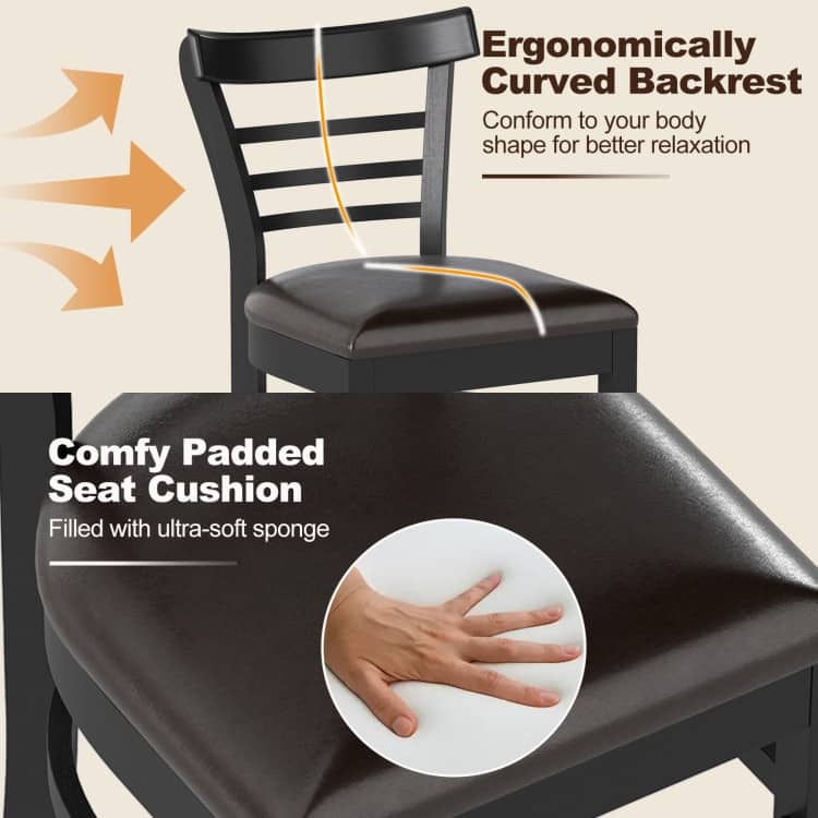 Set of 2 Rubber Wood PU Leather Padded Mid-Century Dining Chairs Set with Ergonomic Backrest - 16.5" x 19" x 31"