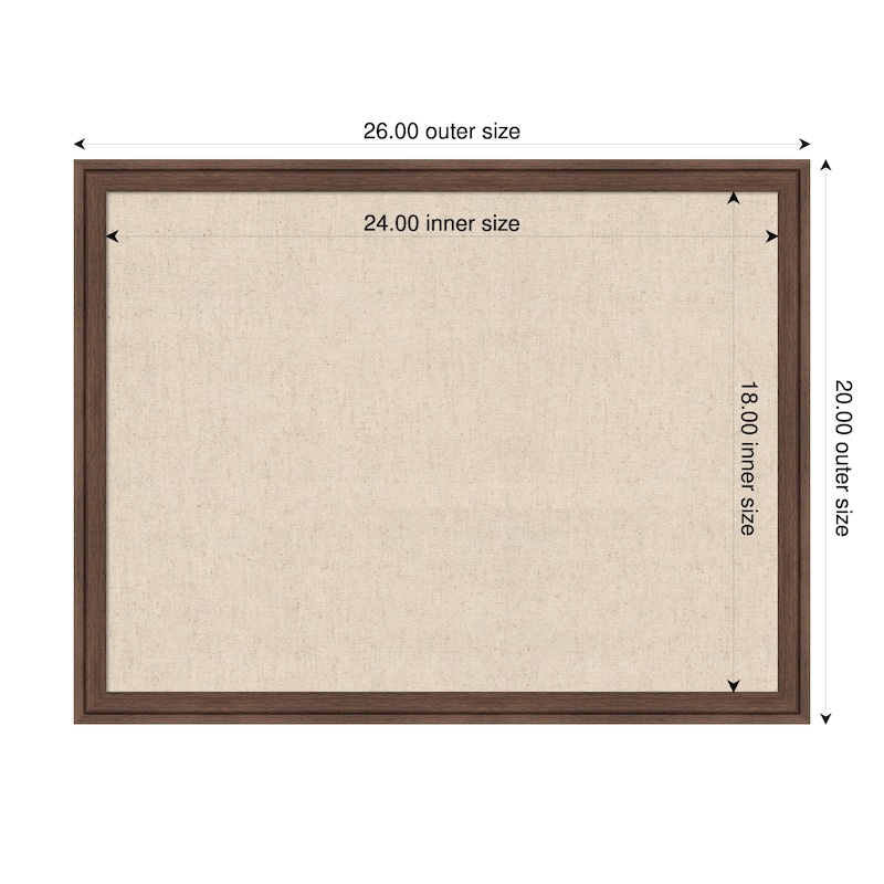 Amanti Art Framed Fabric Pinboard Natural Linen Printed Bulletin Board - Board Size 24 x 18 - Florence Medium Brown