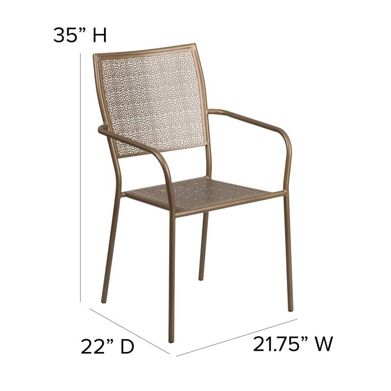 Indoor-Outdoor Steel Patio Arm Chair with Square Back