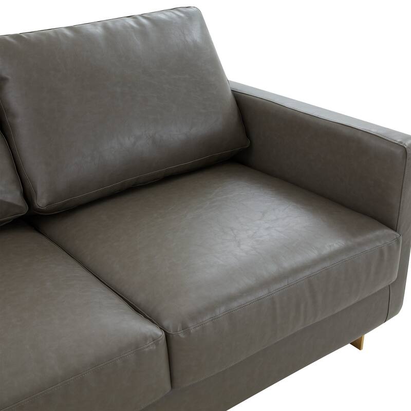 LeisureMod Lincoln Modern Upholstered Leather Sofa with Gold Frame - 83"
