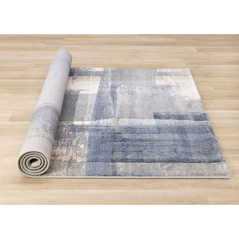 Amelia Collection - Dense Abstract Art Blue Green Area Rug