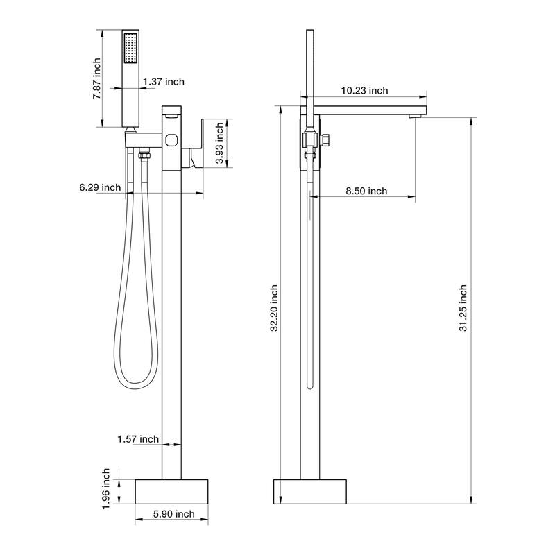 Brushed Nickel Free Standing Tub Faucet Floor Mounted Tub Filler Faucet Brass Bathroom Tub Faucets with Hand Shower