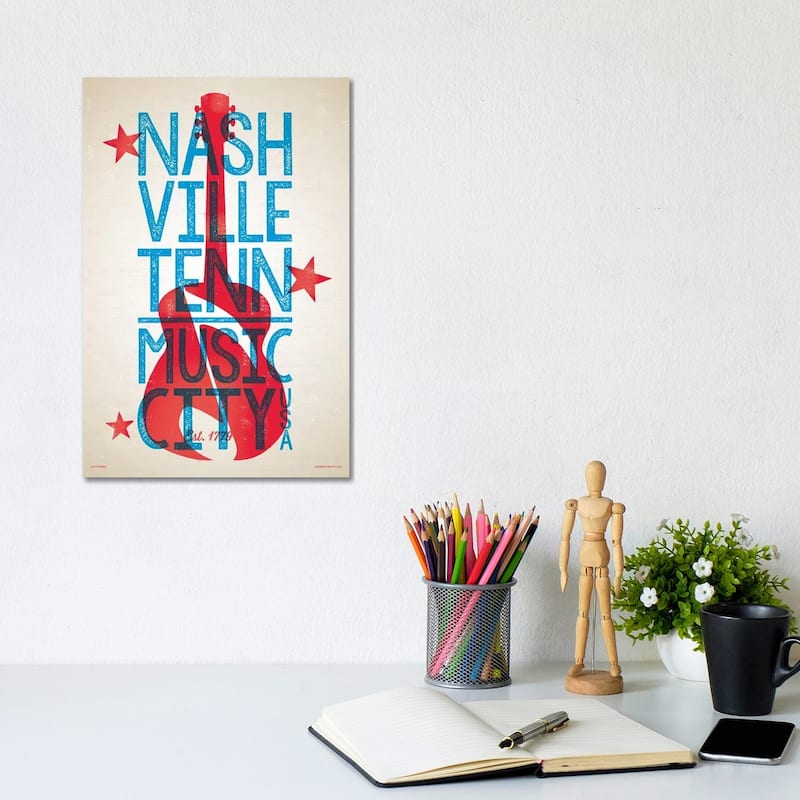 iCanvas "Nashville Letterpress Style Poster" by Jim Zahniser Canvas Print - 12x8x0.75