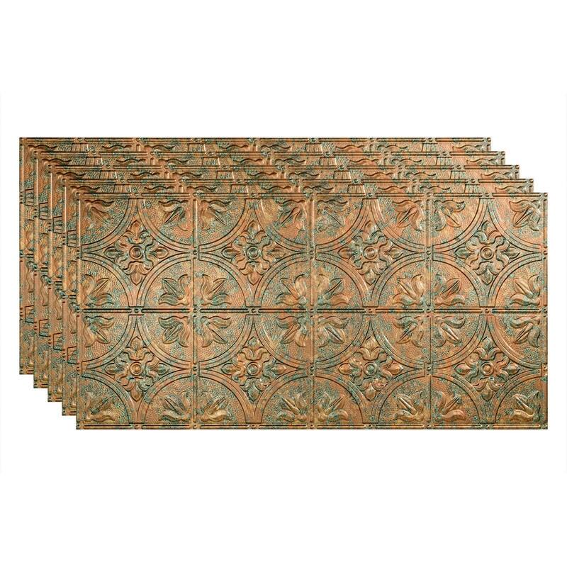 FASÄDE Traditional Style 2 Decorative Vinyl 2ft x 4ft Glue Up Ceiling Panel in Copper Fantasy (5 Pack) - 5 Pack - Copper Fantasy