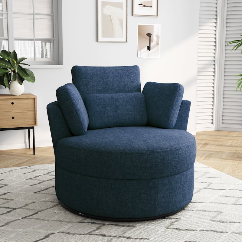 Upholstered Swivel Accent Chair with Wooden Tray Storage Ottoman