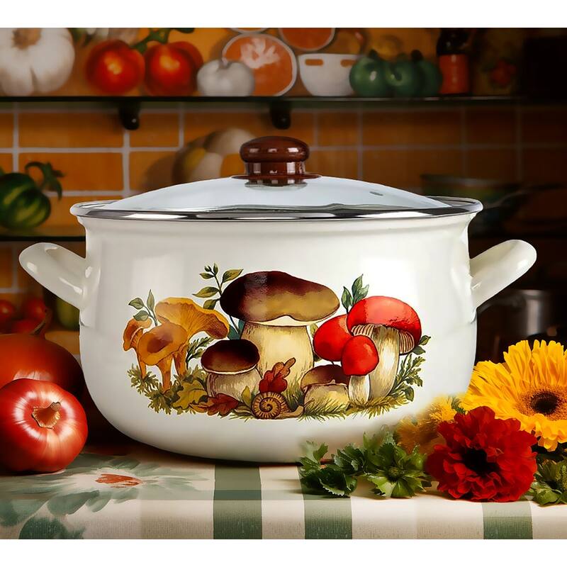 STP Goods Mushrooms Belly Deep Enamel on Steel Casserole w/Glass Lid