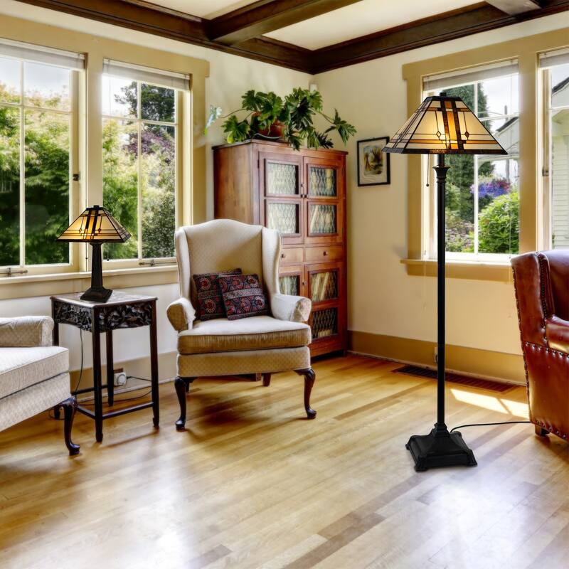 Tiffany Style Floor Lamp-Mission Design Art Glass by Lavish Home - 61" in Height