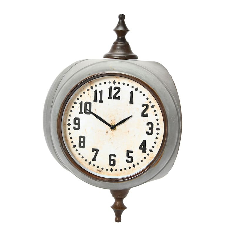 Decorative Metal Double Sided Wall Clock with Distressed Finish