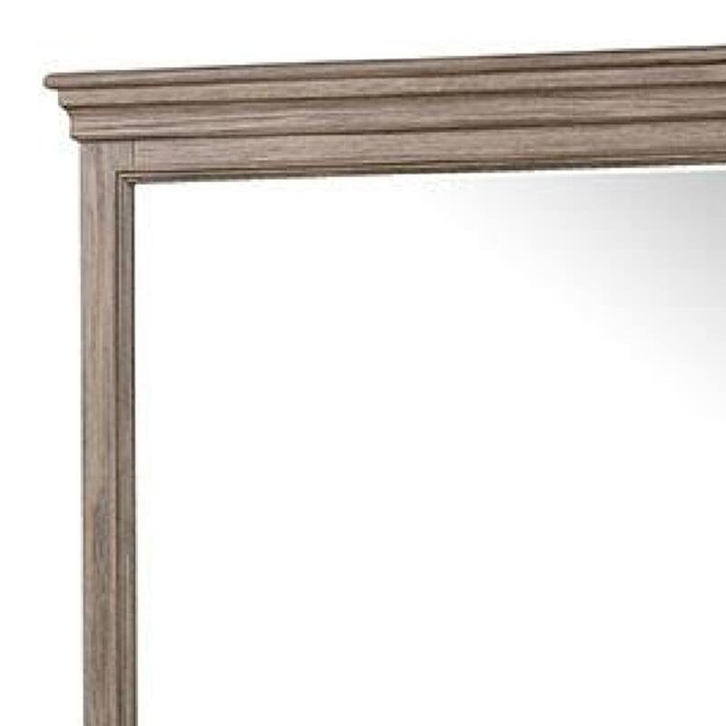 Roi Dresser Mirror, Beveled Glass, Weathered Gray Solid Wood, 38x42