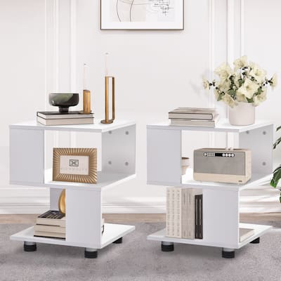 2-Tier Magic Cube Nightstand Hollow Rectangle Design Set of 2
