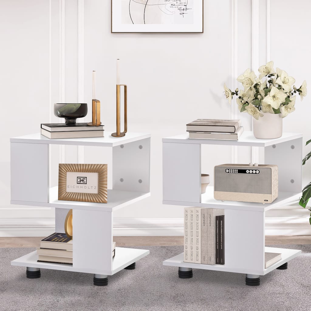 2-Tier Magic Cube Nightstand Hollow Rectangle Design Set of 2