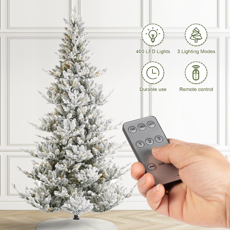 Glitzhome 7.5ft/9ft Pre-Lit Flocked Upward Slim Fir Artificial Christmas Tree with Remote Control